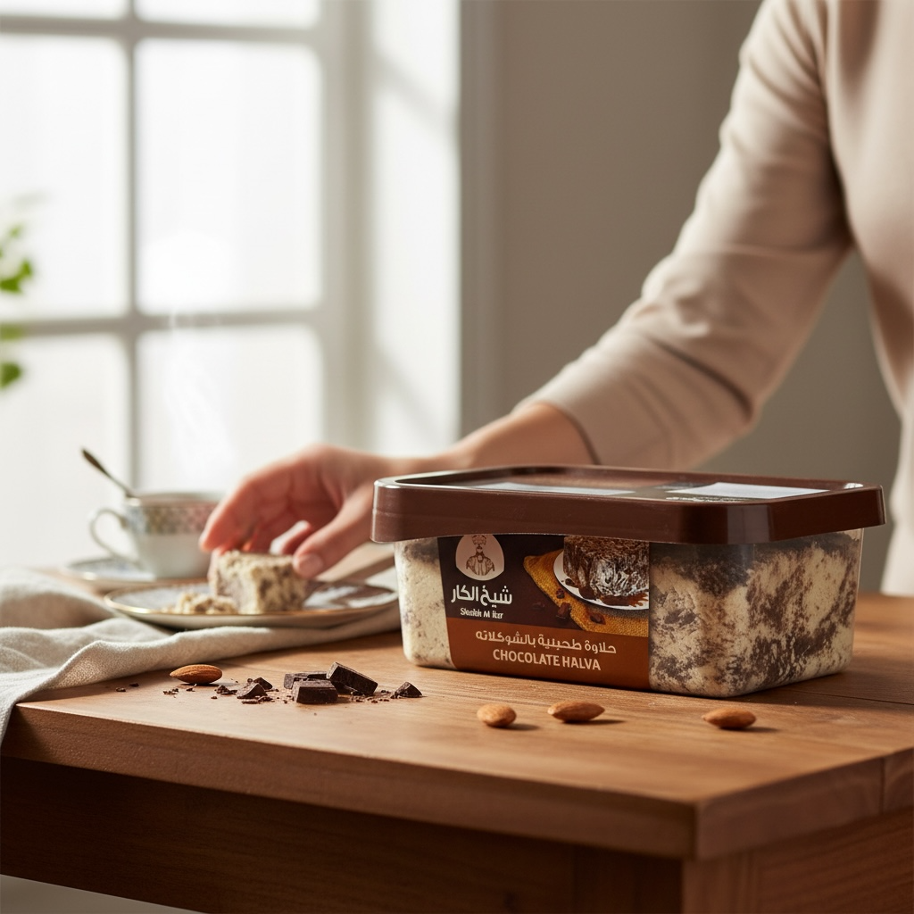 Shaikh Al Kar Halwa choclate  - 400 gm - حلاوة طحينية بالشوكلاته شيخ الكار