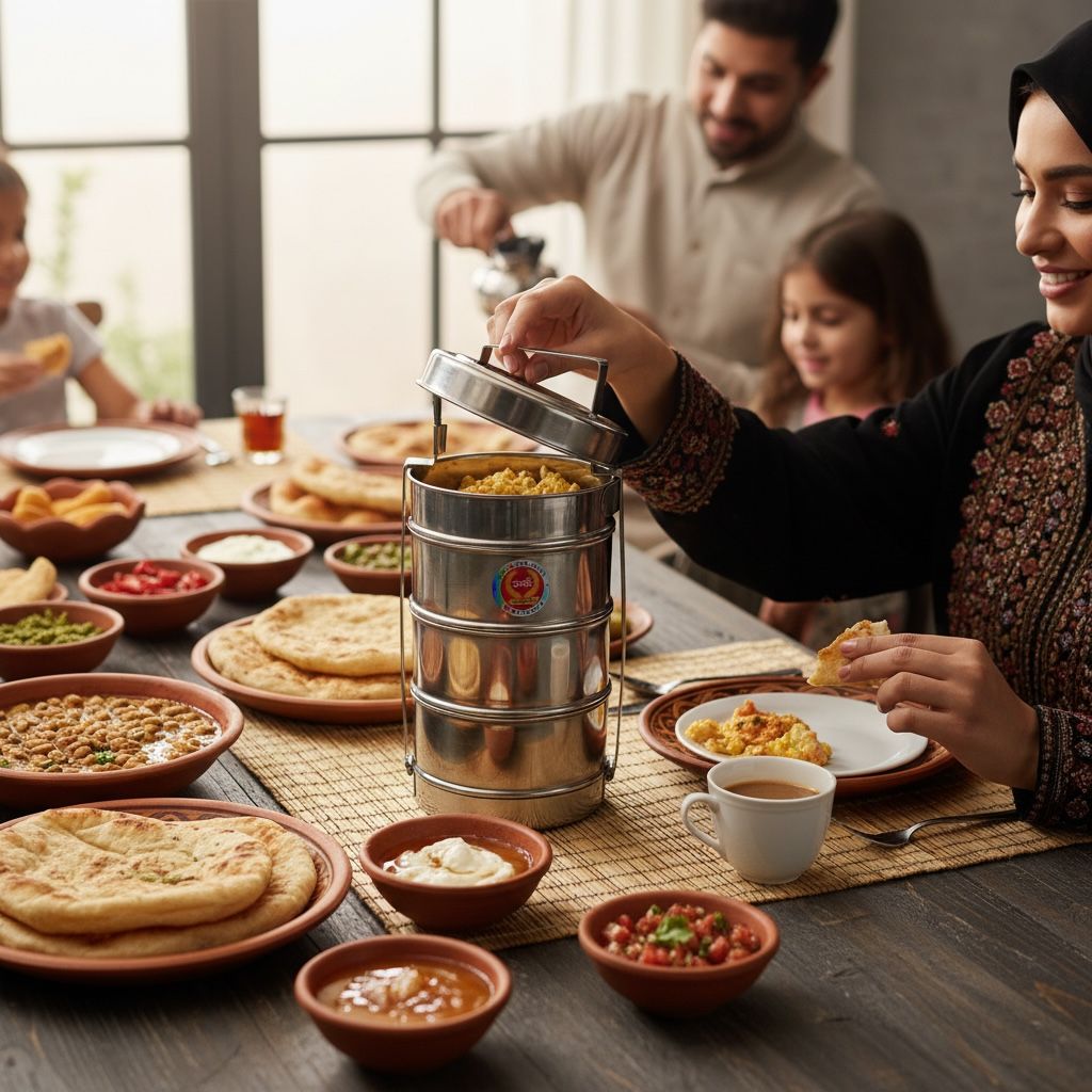 4 Tier Stainless Steel Lunch Box Tiffin Carrier Set - حافظة طعام ستيل أربع طبفات جودة عالية