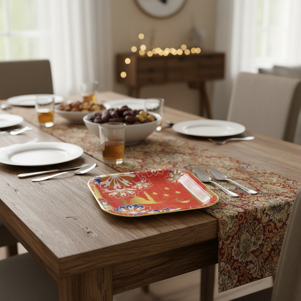 Ramadan Decorative Paper Plates 10 Pcs - زينة رمضان صحن مربع